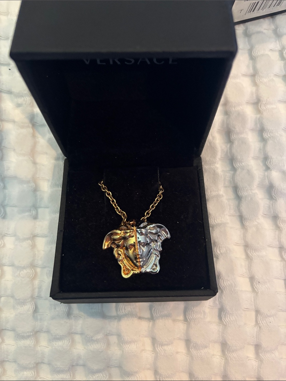 Versace Two-Tone Medusa Head Necklace in Gold & Silver color